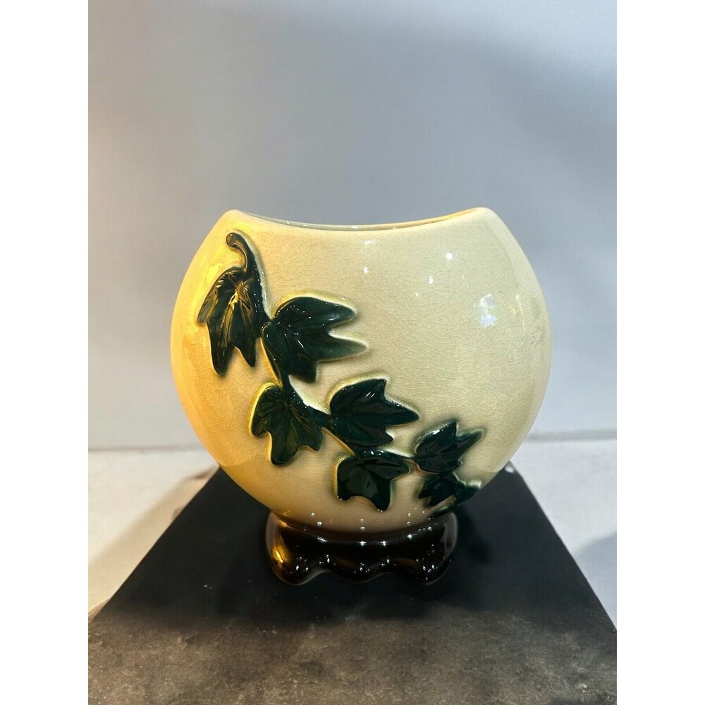 Vtg Royal Copley English Ivy Design Footed Semi Circle Vase Planter Art Deco